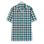Blue Green And White Houndstooth Print Hawaiian Shirt
