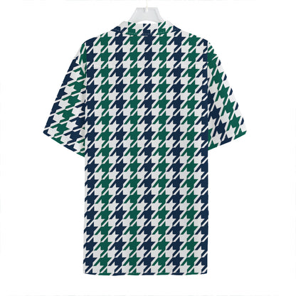 Blue Green And White Houndstooth Print Hawaiian Shirt