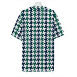 Blue Green And White Houndstooth Print Hawaiian Shirt