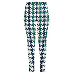 Blue Green And White Houndstooth Print High-Waisted Pocket Leggings