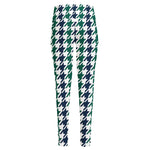 Blue Green And White Houndstooth Print High-Waisted Pocket Leggings