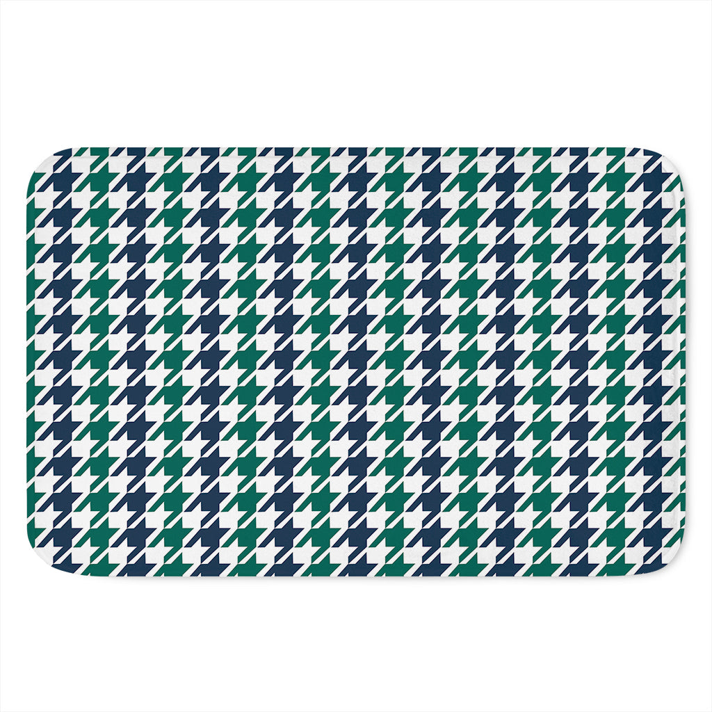 Blue Green And White Houndstooth Print Indoor Door Mat