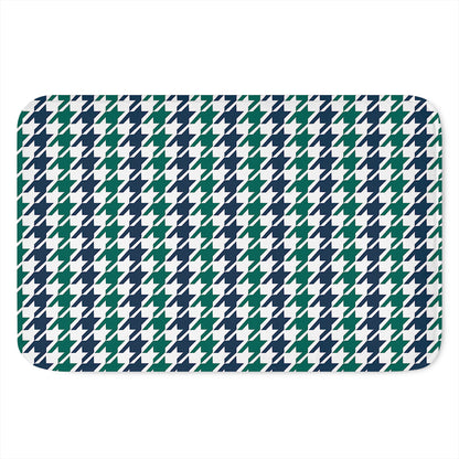 Blue Green And White Houndstooth Print Indoor Door Mat