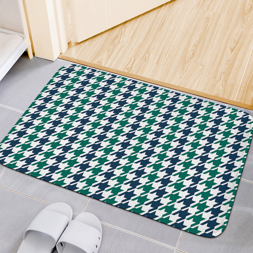 Blue Green And White Houndstooth Print Indoor Door Mat