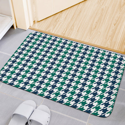 Blue Green And White Houndstooth Print Indoor Door Mat