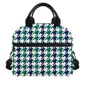 Blue Green And White Houndstooth Print Insulated Lunch Bag
