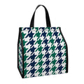 Blue Green And White Houndstooth Print Insulated Lunch Tote