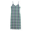 Blue Green And White Houndstooth Print Jersey Midi Cami Dress