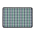 Blue Green And White Houndstooth Print Kitchen Mat