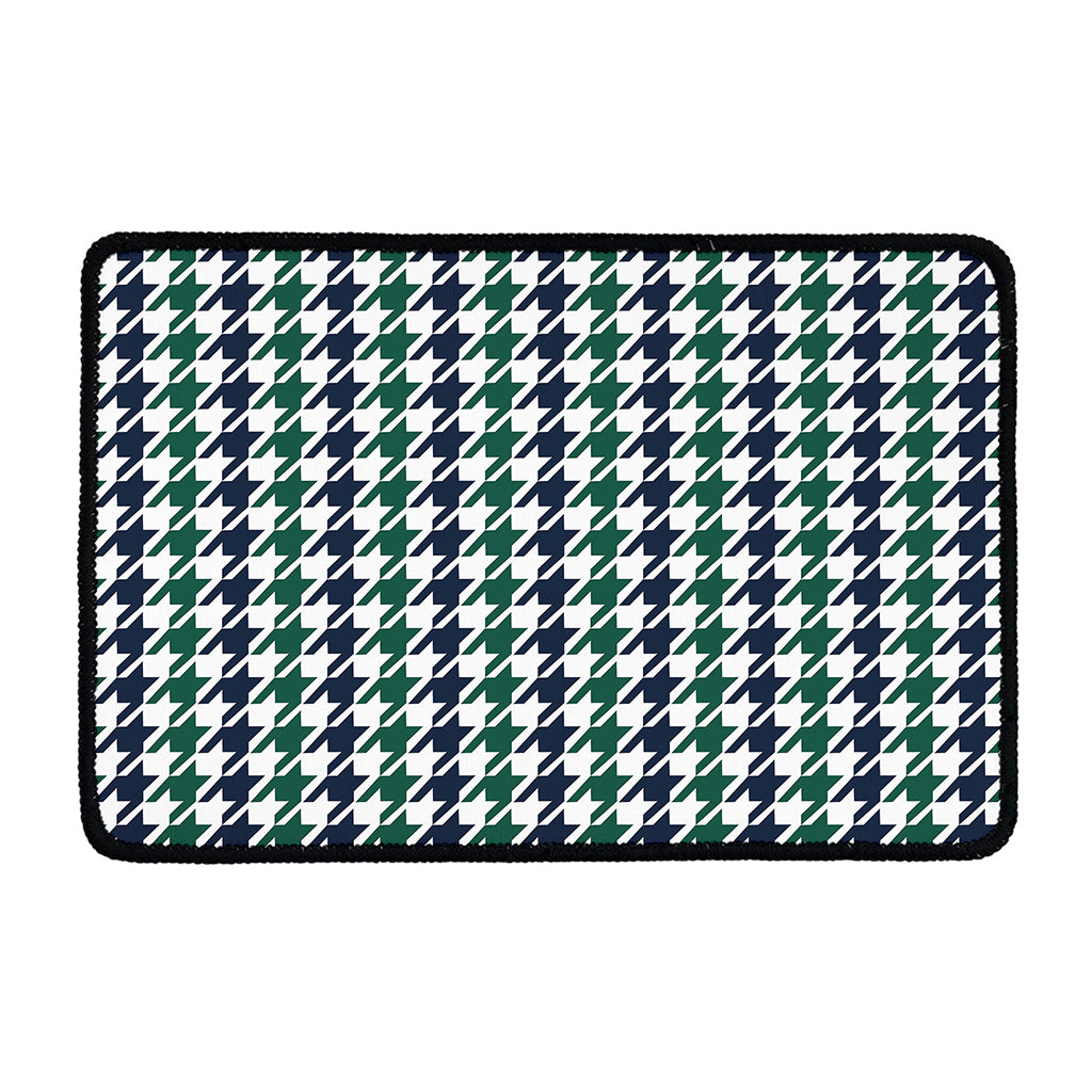 Blue Green And White Houndstooth Print Kitchen Mat