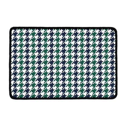 Blue Green And White Houndstooth Print Kitchen Mat