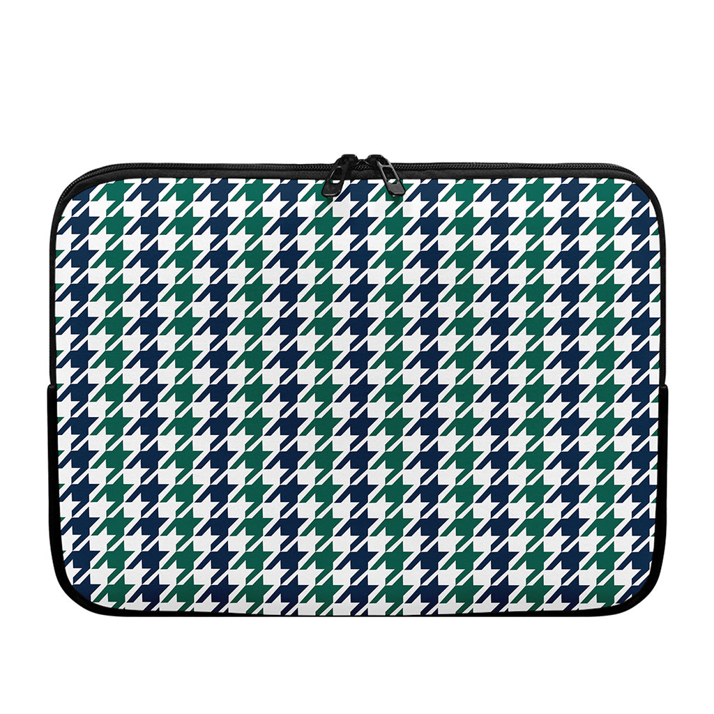 Blue Green And White Houndstooth Print Laptop Sleeve