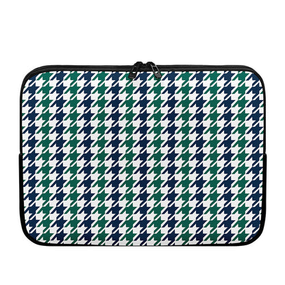Blue Green And White Houndstooth Print Laptop Sleeve