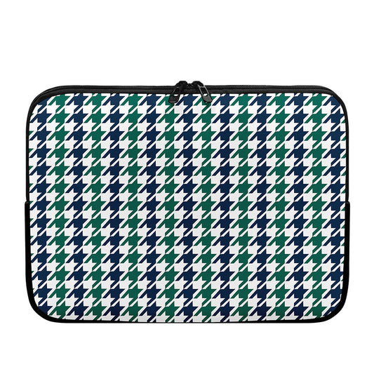 Blue Green And White Houndstooth Print Laptop Sleeve