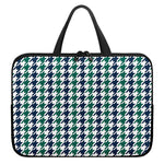 Blue Green And White Houndstooth Print Laptop Sleeve With Handle