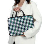 Blue Green And White Houndstooth Print Laptop Sleeve With Handle