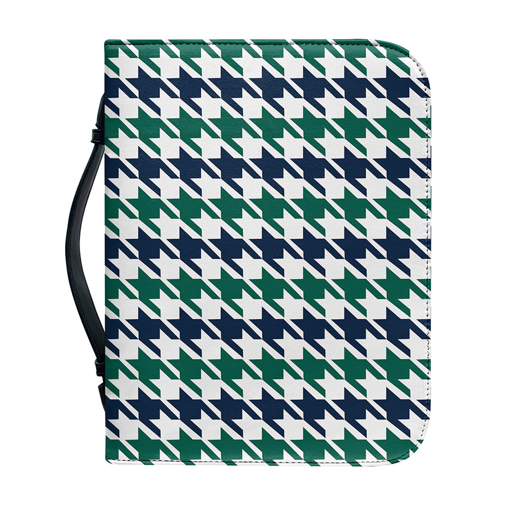 Blue Green And White Houndstooth Print Leather Bible Cover