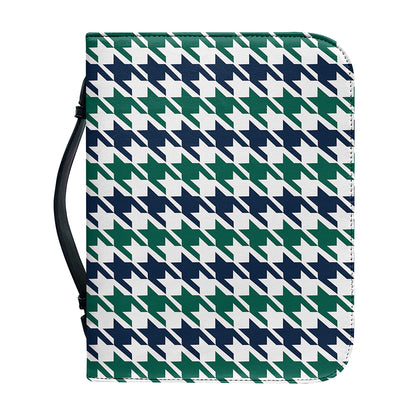 Blue Green And White Houndstooth Print Leather Bible Cover