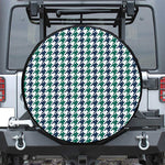Blue Green And White Houndstooth Print Leather Spare Tire Cover