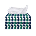Blue Green And White Houndstooth Print Leather Tissue Box Cover