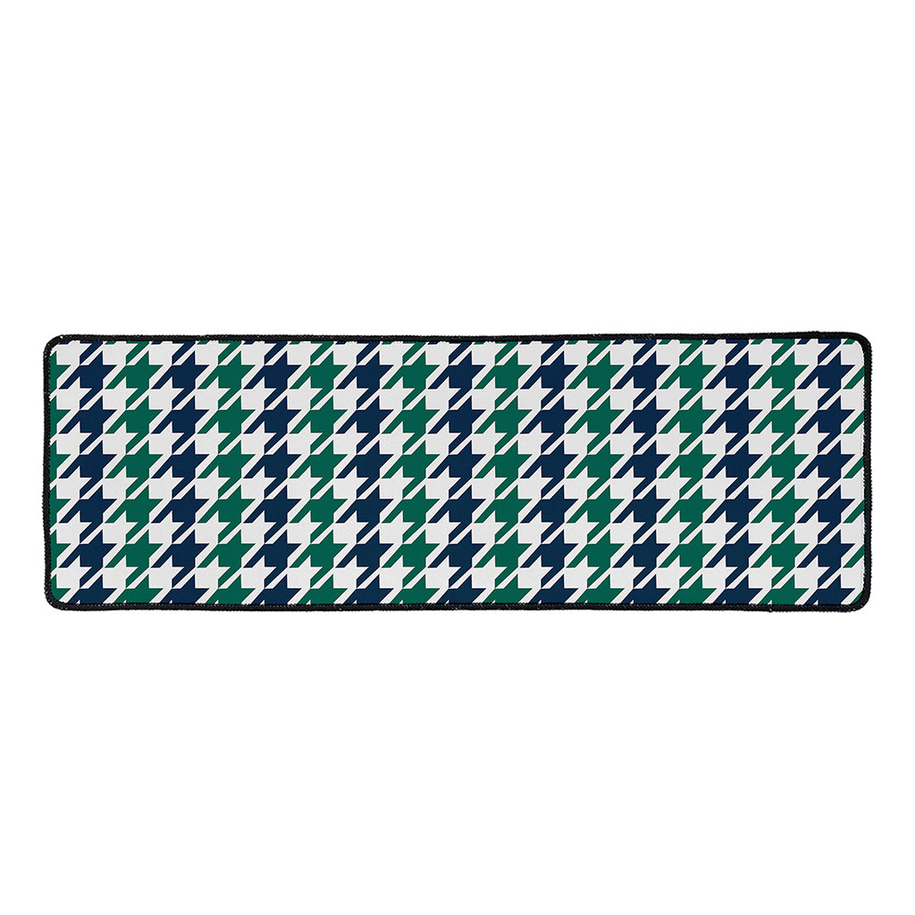 Blue Green And White Houndstooth Print Long Kitchen Mat