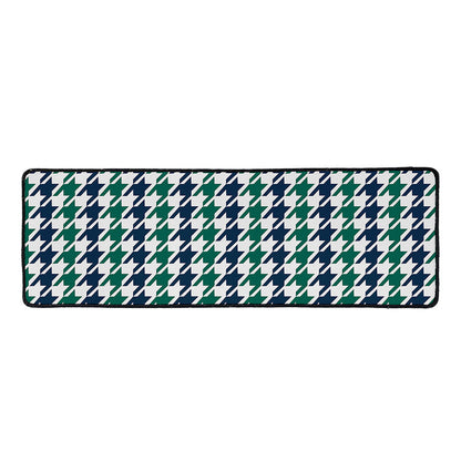 Blue Green And White Houndstooth Print Long Kitchen Mat