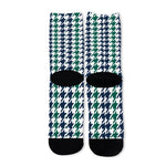 Blue Green And White Houndstooth Print Long Socks