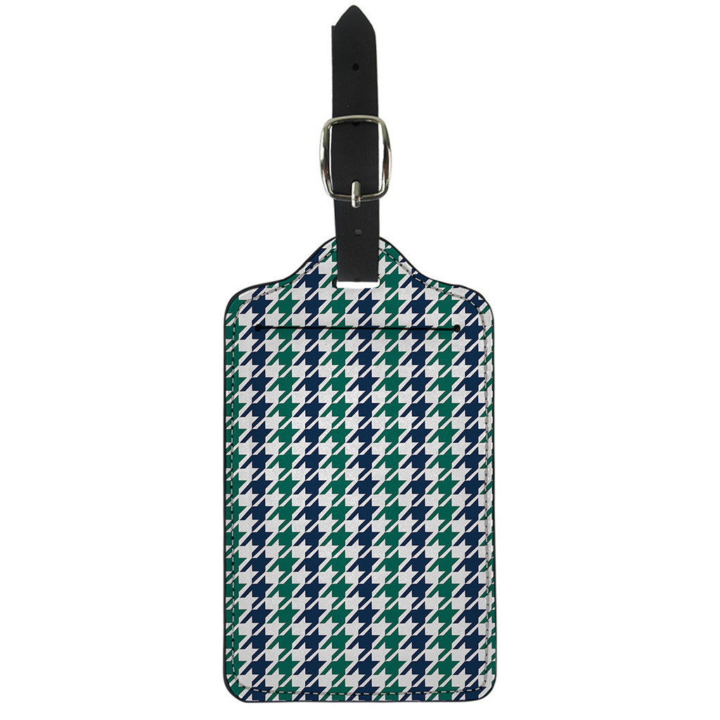 Blue Green And White Houndstooth Print Luggage Tag