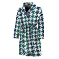 Blue Green And White Houndstooth Print Men's Bathrobe