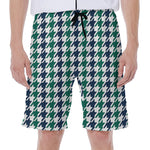 Blue Green And White Houndstooth Print Men's Beach Shorts