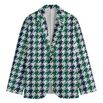 Blue Green And White Houndstooth Print Men's Blazer