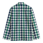 Blue Green And White Houndstooth Print Men's Blazer