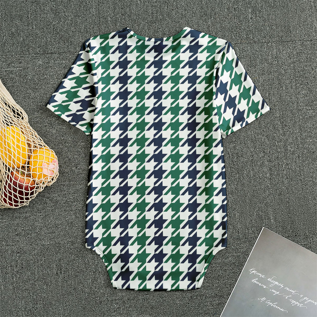 Blue Green And White Houndstooth Print Men's Bodysuit