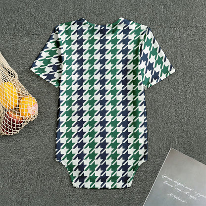 Blue Green And White Houndstooth Print Men's Bodysuit