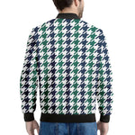 Blue Green And White Houndstooth Print Men's Bomber Jacket