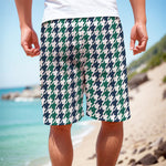 Blue Green And White Houndstooth Print Men's Cargo Shorts