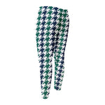 Blue Green And White Houndstooth Print Men's Compression Pants