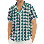 Blue Green And White Houndstooth Print Men's Deep V-Neck Shirt