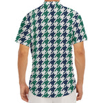 Blue Green And White Houndstooth Print Men's Deep V-Neck Shirt