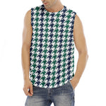 Blue Green And White Houndstooth Print Men's Fitness Tank Top