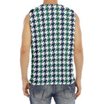Blue Green And White Houndstooth Print Men's Fitness Tank Top