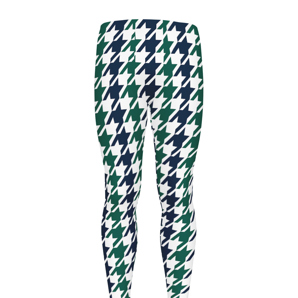 Blue Green And White Houndstooth Print Men's leggings