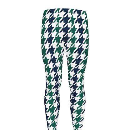 Blue Green And White Houndstooth Print Men's leggings