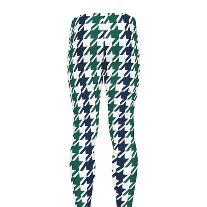 Blue Green And White Houndstooth Print Men's leggings