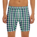 Blue Green And White Houndstooth Print Men's Long Boxer Briefs