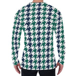 Blue Green And White Houndstooth Print Men's Long Sleeve T-Shirt