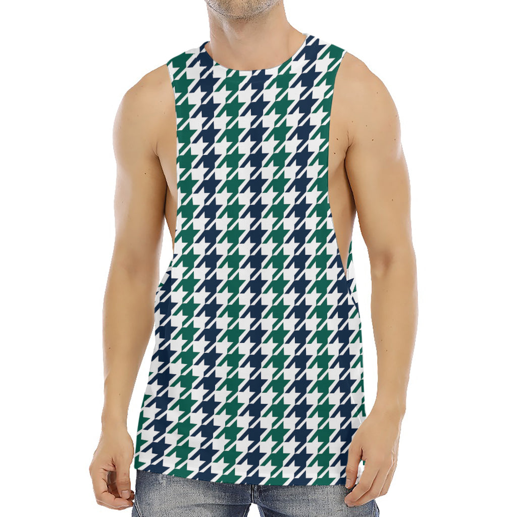 Blue Green And White Houndstooth Print Men's Muscle Tank Top