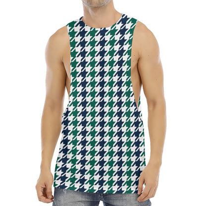 Blue Green And White Houndstooth Print Men's Muscle Tank Top
