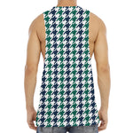 Blue Green And White Houndstooth Print Men's Muscle Tank Top