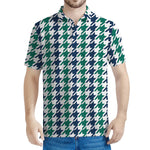 Blue Green And White Houndstooth Print Men's Polo Shirt